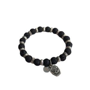 Rave by PerePaix Black Lava Silver Skull Bracelet